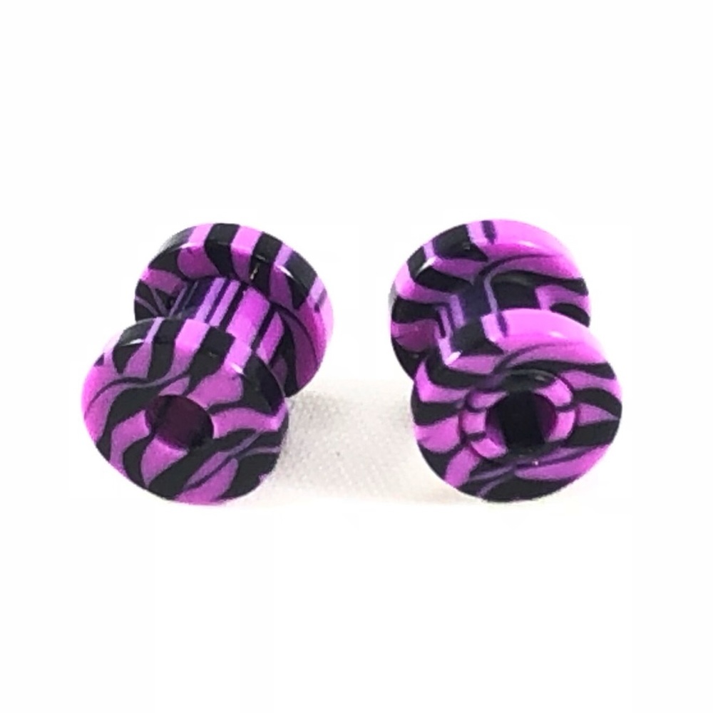 00-2-4-6g Purple & Black Acrylic Ear Gauge Tunnels